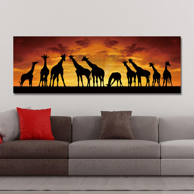 DYC 10672 Single Spray Oil Paintings Giraffe Sunrise Landscape For Home Decoration Paintings Wall Art