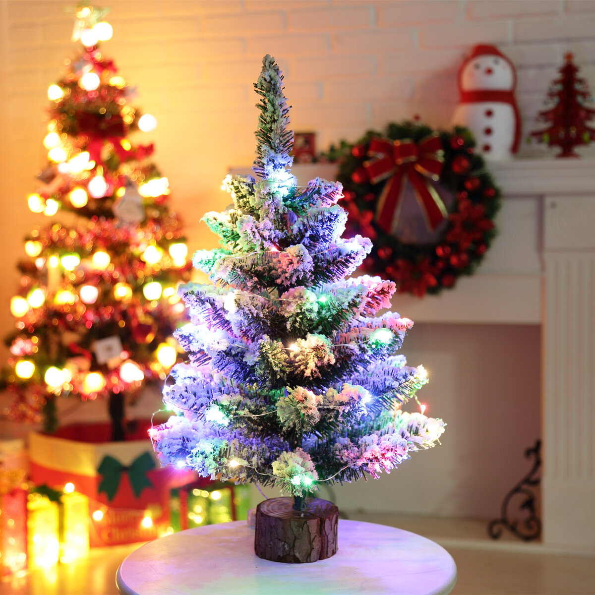 50cm Mini Table Top Snow Christmas Tree Decoration LED Decor Home Xmas Ornaments 