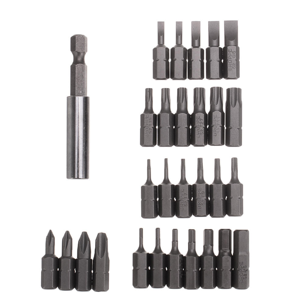 BROPPE 29Pcs S2 Screwdriver Bit Set Phillips Slotted Torx Hex Screwdriver Bits with Extension Rod 1/4 Inch Hex Shank