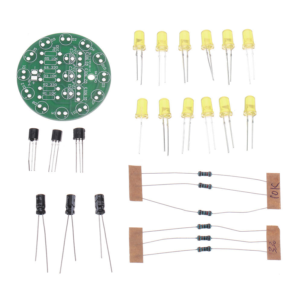 

10pcs DIY Yellow LED Round Flash Electronic Production Kit Component Soldering Training Practice Board
