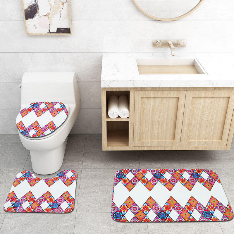 Bohemian Style Toilet Cover Mat Non-Slip Rug Set Waterproof Bathroom Shower Curtain