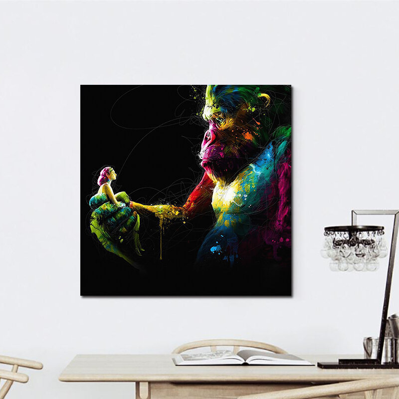 Miico Handgeschilderde olieverfschilderijen Abstract Colorful Gorilla-kunst aan de muur voor woningd