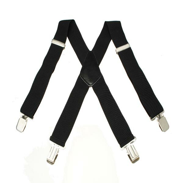 Mens Terylene 4 Clips High Stretch Elastic Black White Suspenders