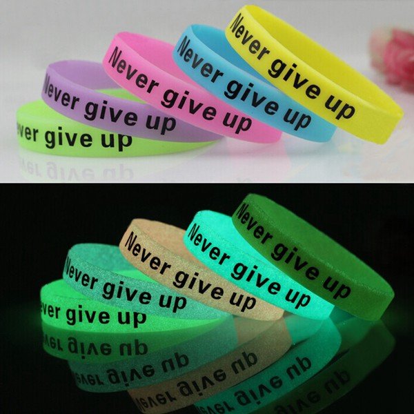 Multicolor Luminous Never Give Up Silicone Bracelet Wristband Unisex