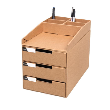 Desktop File Storage Box Brown Paper Storage Box Three Layer