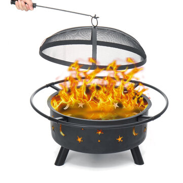 SinglyFire 30 Inch Wood Burning Fire Pit Iron Black Camping Metal with Poker Manual