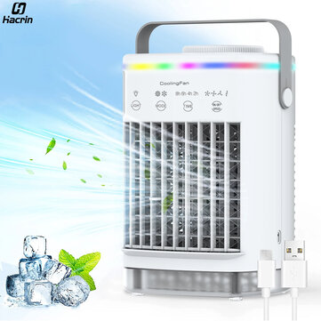 Mini Air Conditioner 700ml High-Capacity USB Cooling Fan with Four-Speed Wind Setting Mood Lighting and Natural Wind Mode Ideal for Bedroom Cooling and Air Humidification