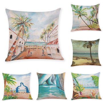 Honana 45x45cm Home Decoration Colorful Beach Patterns Cotton Linen Pillow Case