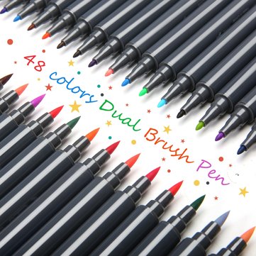 48Pcs Dual Tips Colored Water-Soluble Marker Pen Non-toxic Graffiti Paint School Student Stationery