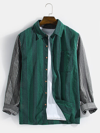 Mens Combined Multi-Striped 100% Cotton Casual Long Sleeve Shirts
