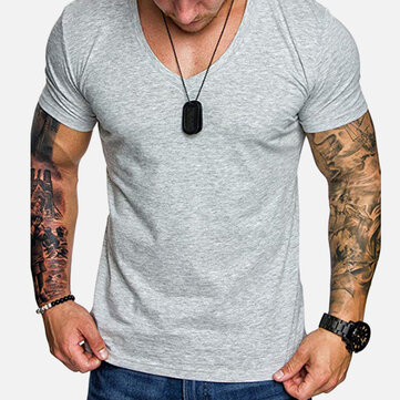 men solid color v-neck muscle fit t-shirts at Banggood-arrival notice