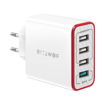 BlitzWolf BW PL5 35W 4 Ports USB Charger QC3.0 Fast Charging Desktop Charging Station EU Plug Adapter with Spower for iPhone 12 12 Mini 12 Pro Max For Samsung Galaxy Note 20 Huawei Mate 40 P40 Xiaomi Mi10