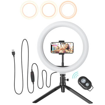 BlitzWolf BW-SL3 10 inch LED Ring Light with Tripod Stand & Phone Holder Dimmable Desk Makeup Kit