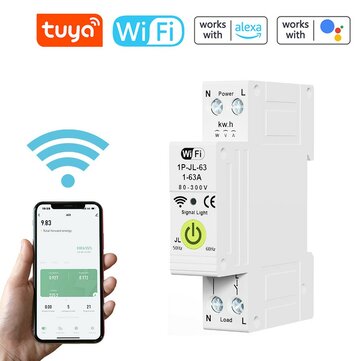 Tuya WiFi Intelligent Circuit Breaker ON OFF Timing Energy Meter Automatic Reclosing Protector with Metering and Prepaid Function Compatible with Alexa and Google Assistant for Voice Control