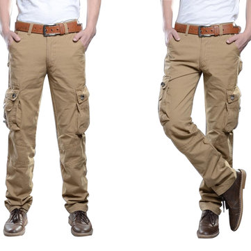 INCERUN Mens Retro Casual Cargo Cotton Combat Trousers Pants with 4 Pockets