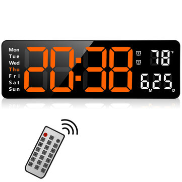 AGSIVO 13 Inch Digital Wall Clock Large LED Display with Remote Control / Automatic Brightness / Indoor Temperature / Date / Week / 12/24H For Home Office Classroom