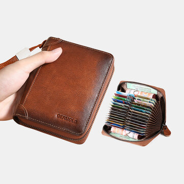 Men Genuine Leather Large Capacity 30 Card Slot Card Case RFID Anti-magnetic Money Clip Organ Wallets