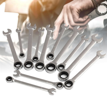 ZYL-YL 12Pcs 6-19mm Ratchet Wrench Set Ratcheting Spanner Car Repair Tool DIY Open Ring Household Universal Hand Tools