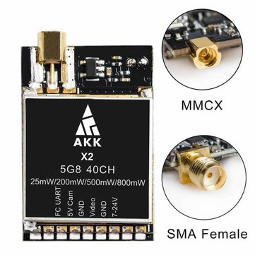 AKK X2 MX MMCX 200mW500mW800mW 5.8GHz 37CH FPV Transmitter with Smart Audio OSD PIT Mode