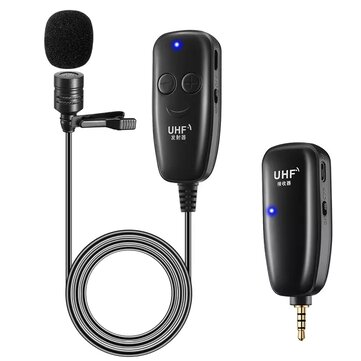 UHF Wireless Lavalier Microphone with Lavalier Lapel Mic Transmitter and Receiver for Computer Speaker Phone DSLR Camera
