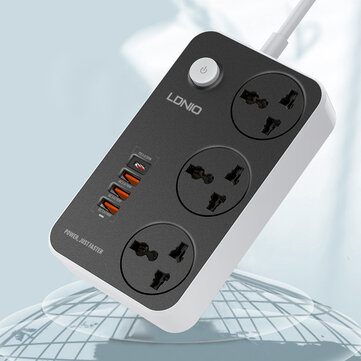 LDNIO 2500W Power Strip Socket Surge Protector 38W USB PD Charger With 3 Universal AC Outlets or 18W QC3.0 USB + 3 or 20W USB C PD Fast Charging 2m Power Cord For iPhone 12 Mini 12 Pro Max For Samsung Galaxy Note 20 OnePlus 8 Pro OnePlus 8T