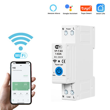 RMDZT-1PNL 63A Smart WiFi Circuit Breaker ON/OFF Timing Function Short Circuit Protection Voice Control Real-Time Electricity Consumption Tracking Compatible Tuya Smart Life App