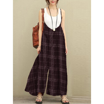 Casual Women Loose Sleeveless Striped Jumpsuit with Pockets ...