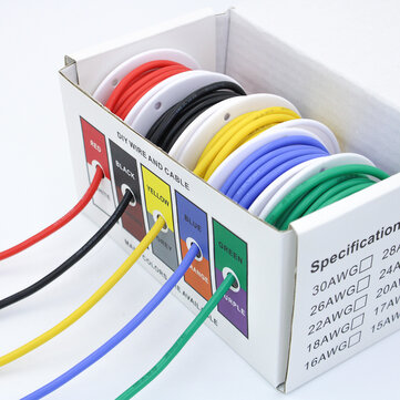 Flexible Silicone Wire and Cable 5 Colors in a Box Mixed Wire Tinned DIY High Quality Pure Copper Line 20AWG/22AWG/24AWG/26AWG/28AWG