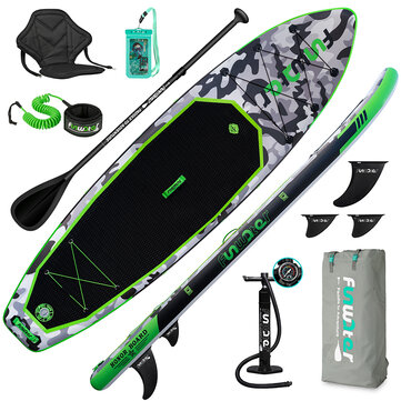 [EU Direct] FunWater SUPFW10A 12~15PSI Inflatable Paddle Board Maximum Load 150KG Stand Up Portable Surfboard Pulp Board 330*84*15CM With Backpack, Chair ,Waterproof Phonecase, Air Pump ect