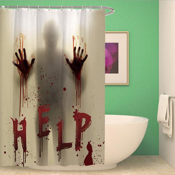 Blood Hand Mildew Bathroom Waterproof Fabric Shower Curtain & Bath Mat 1451 