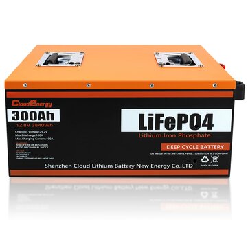 [US Direct] Cloudenergy LiFePO4 Battery 12V 300Ah 3.84kWh 2560W Deep Cycle with Longer Runtime Built-in 100A BMS 6000+Cycles & 10 Year Lifetime Perfect in Solar/Energy Storage System RV, Marine, Backup Power