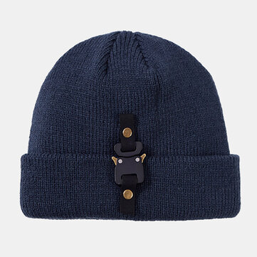 Men Wool Casual Fashion Buckle Hasp Hip hop Keep Warm Knitted Hat Beanie Hat Toque Hat