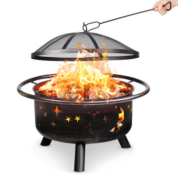 SinglyFire 30 Inch Fire Pit Steel Outdoor Wood Burning Smokeless Firepit with Poker Mesh Lid Cover