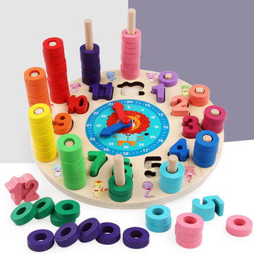 Wood blocks puzzle board set wooden toy 12 numbers clock toy for ...