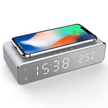 USB Digital LED Desk Alarm Clock With Thermometer Wireless Charger For Samsung Xiaomi Huawei