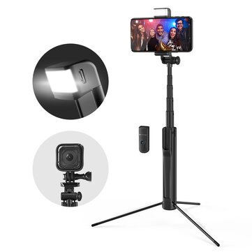 Blitzwolf BW-BS8 Extendable bluetooth Tripod Selfie Stick With LED Fill Light For Phone Sport Camera