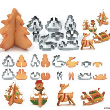 8PCS Hoarding 3D Christmas Scene Cookie Cutter Mold Set Stainless Steel Square Dan Cake Mould Silver