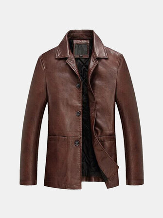 Faux Leather Jacket Winter Plus Thick Single-breasted PU Business Casual Blazers for Men