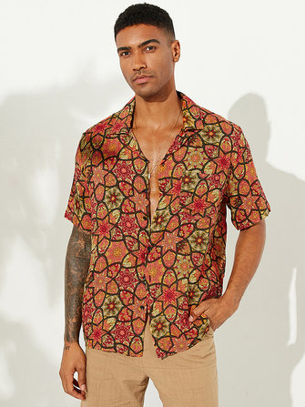 Mens fashion floral printed turn down collar casual shirts Sale ...