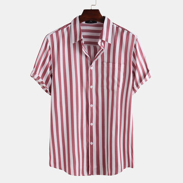 T-shirts - Mens Fashion Stripe Pocket Short Sleeve Casual Shirts (SIZE ...
