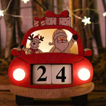 Loskii Christmas Car Calendar with Lights Wooden Ornaments Wooden Creative Props Decoration Light Ornaments Calendar