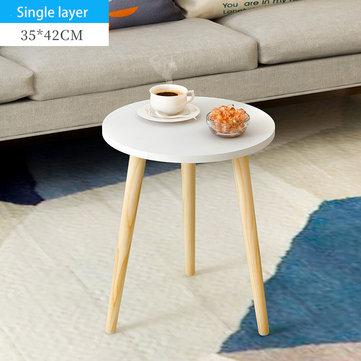 Single/Double Layers Mini Coffee Table Tea Table End Table Wooden Round Magazine Shelf Movable Bedroom Living Room Furniture For Office Home