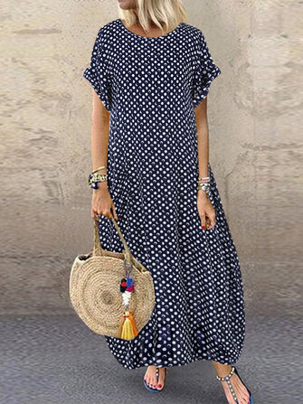 Summer Polka Dot Print Short Sleeve Plus Size Dress - Women's Clothing