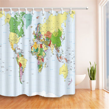 180x180cm Polyester World Map Bathroom, Map Shower Curtain