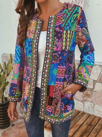 Ethnic Style Vintage Floral Printed Long Sleeve Coats For Women