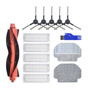 18pcs Replacements for XIAOMI MIJIA STYJ02YM Vacuum Cleaner Parts Accessories 5*Side Brushes 5*Filters 3*Wet Rag 3* Wet Dry Rag 1*Roll Brush 1*Blue Comb