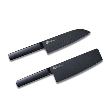 HUOHOU 2PCS/Set Cool Black Stainless Steel Knife Nonstick Knife Set 7inch Anti-Bacteria Kitchen Chef Knife Slicing Knife