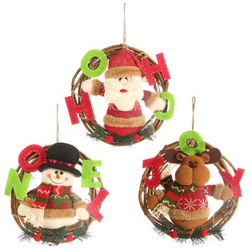 Loskii Christmas Decorations Cartoon Rattan Pendant Stereo Doll Garland Ornaments Tree Hanging Window Dress Up