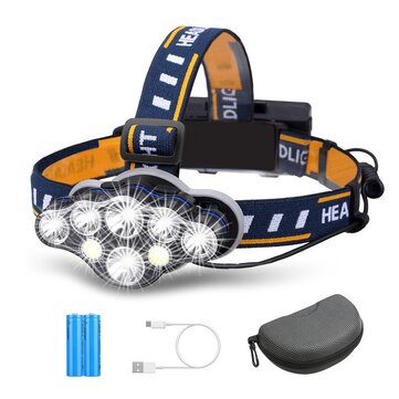 OUTERDO 3300LM 8Modes 8LED Rechargeable Headlamp Flashlight with USB Cable 2 Batteries, Waterproof LED Head Torch Head Light with Red Light for Camping Fishing Car Repair Outdoor